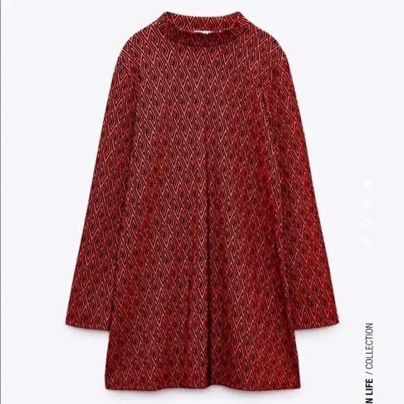 ZARA Jacquard Mock Neck Long Sleeve Dress - Picture 7 of 12